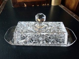 Vintage Hand Cut Heavy Lead Crystal Covered Butter Dish