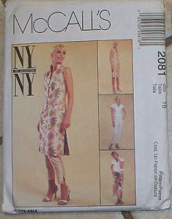 McCalls NY Collection Misses Lined Dress or Top, Sarong & Pants
