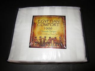 Egyptian Comfort 1000 Damask Stripe Deep Pocket Sheet Set   King, Cal