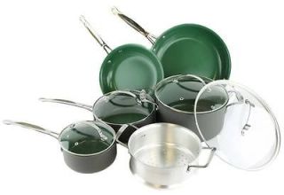 10 Piece Anodized Green Non Stick Kitchen Cookware Set Pans Pots
