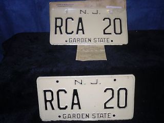 Vint. 1974 N.J. R.C.A   20 License Plate Set w / Paperwork ( RARE FIND