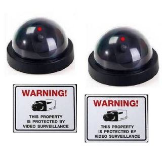 SECURITY DUMMY WIRELESS DOME VIDEO CAMERA+LED LIGHT+WARNING STICKERS
