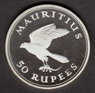 MAURITIUS 1975 50 RUPEES SILVER IMPAIRED PROOF KESTREL SEE