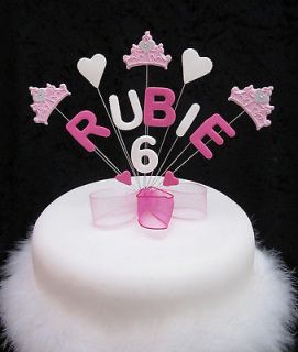 PRINCESS BIRTHDAY NAME/AGE CAKE TOPPER WITH CROWNS