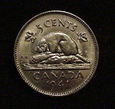 CANADA Canadian 1941 five 5 cents cent nickel coin EF