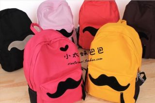 NEW Womens Full Mustache print Cotton Campus Backpack Girls School bag