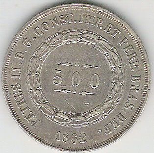 Brazil Empire, Petrus II, 500 Reis, 1862, silver, XF.