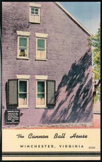 WINCHESTER VA Cannon Ball House Vintage Linen Postcard Early Virginia