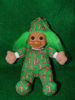 Doll 6 Russ Plush Soft Body Christmas Candy Cane with Green Hair