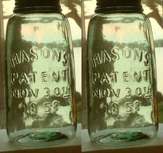 Rustic Wedding PAIR MASONS PATENT 1858 Canning Fruit Jars HG