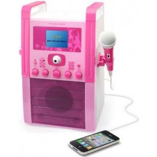 Kids Pink Karaoke Machine With Colour Screen Camera Microphone and