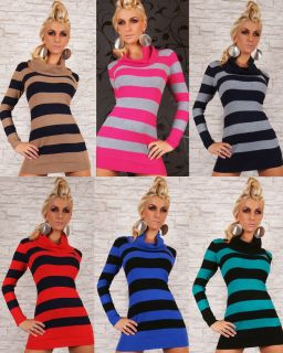 Sexy Womens Stripe Cashmere Jumper Dress Knitted Dress Long Sleeves