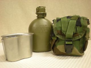 QT CANTEEN, STAINLESS CUP, WOODLAND CAMO POUCH, COMBO *US Military