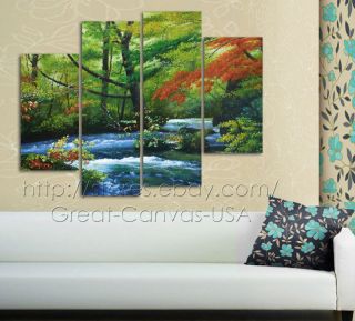 48/38 Oil Painting Style Canvas Set Of 4 FRAMED Mountain Stream In