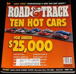 NOVEMBER 2001 ROAD & TRACK MAGAZINE TEN HOT CARS ACURA RSX, CAMARO Z28