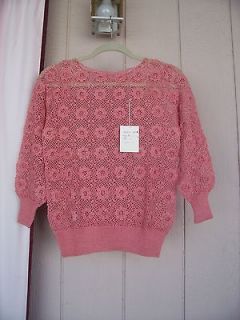 Hand Crochet Ladies Rose Blouse Large Long Sleeves Sweater* Free Cami