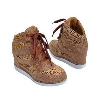 Campbell Gio Horse Hair Leopard Wedge Leather Sneaker 9 Brown Beige