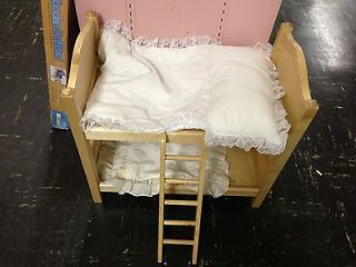 American Girl Type Doll Furniture Wooden Bunk Bed & Bedding w Ladder