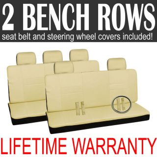 Solid All Tan Two 2 Bench Back Rows Full Complete Car Seat Cover Set
