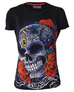 Darkside Mexican Sugar Skull Punk Womens Fitted Pink Tee Shirt Top T