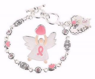 Pin & Pink Ribbon Charm Bracelet Breast Cancer Awareness PIN/ NEW