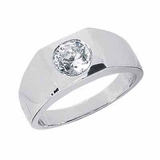 CT Carat Round Diamond Solitaire Mens Ring 14K White Gold #6603