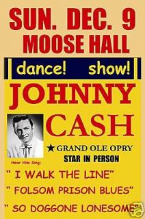 Country Johnny Cash at the Moose Hall Concert Poster Circa 1956
