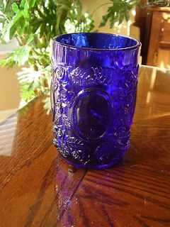 Cobalt Blue Pickle Castor Glass Insert Cameo Rose Pattern