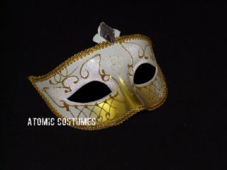 Gold White Venetian Mask Mardi Gras Carnival Carnivale Costume