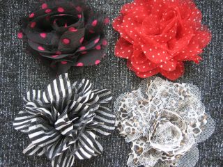 ROCKABILLY FABRIC HAIR FLOWERS OR BROOCH PIN CHOOSE FROM LEOPARD