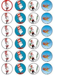 24 X CAT IN THE HAT RICE PAPER BIRTHDAY CAKE TOPPERS