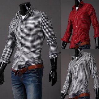 813 Mens Casual Slim Fit Stylish Cotton Plaid Dress Shirts Tee Tops