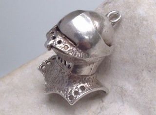 Vintage Solid Silver Suit of Armour Fighting War Helmet Charm Opening