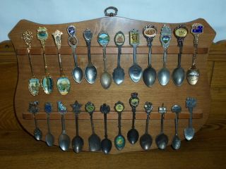 24 Souvenir Spoons With Rack