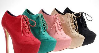 Women Platform Wedge High Heels Oxford Lace Up Fux Leather Booties