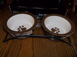 Metro Pet 3 pc. pet set 2 bowls with metal rack paw print