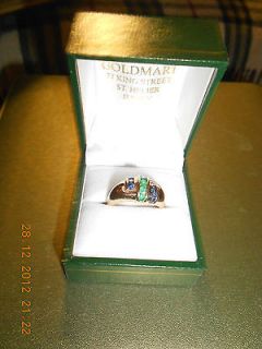 9CT GOLD BAGUETTES SAPPHIRE/EMERALD VINTAGE GOLD RING UK SIZE P 4.28