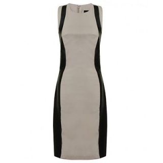 Hybrid Faux Leather Panel Pencil Dress Stone with Black