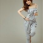 Casual Trendy Womens Solid Pant Suit Strapless Sexy Ruffles Sleeveless