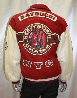 DAVOUCCI THE CHAMP BURGUNDY/ BEIGE LEATHER AND WOOL JACKET