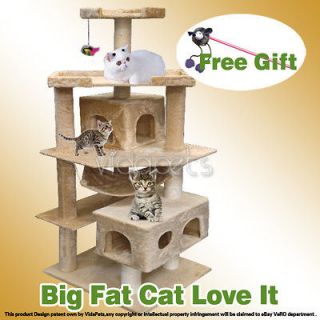 Beige Cat Tree Condo Furniture Scratch Post Play House For Big Fat Cat