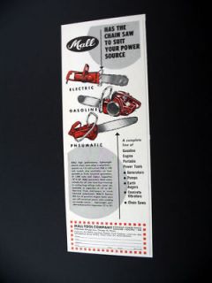 Mall Tool Co Chain Saws chainsaw 1956 print Ad