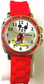 Mickey Mouse Moving Hands Silver Dial Red Rubber Strap Womens Watch