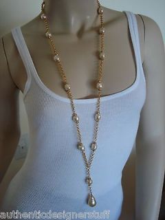 Auth CHANEL Vintage Gold Plated Crystal Rondelle and Pearl Teardrop