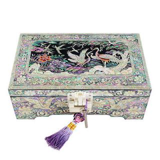 Pearl Asian Lacquer Wooden Decorative Lock Jewelry Treasure Chest Box