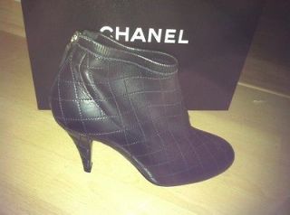 Chanel CC Logo Black Quilted Ankle Bootie 37.5M