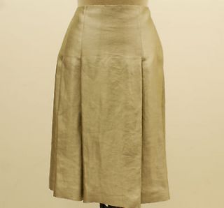 ETRO Silver Linen Silk Pleated Lined Knee Length Skirt Size 46