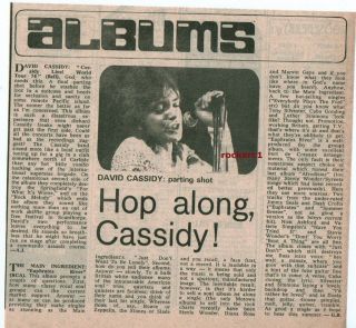 DAVID CASSIDY LIVE ALBUM REVIEW 1974 RARE SMALL ARTICLE