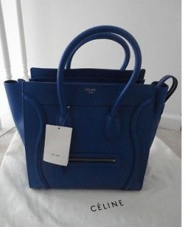 NWT 100% AUTH CELINE MINI LUGGAGE BAG TOTE IN ROYAL BLUE SMOOTH