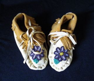 Childs Moccasins, bead & quill design, tan leather (size 9.5)  Paul
